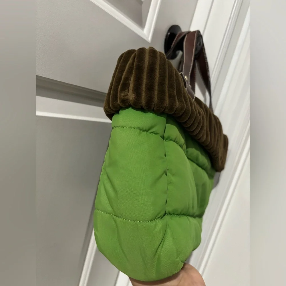 Vintage Kate Spade NY Green Quilted Nylon Bag Brown Corduroy Trim Y2K Purse